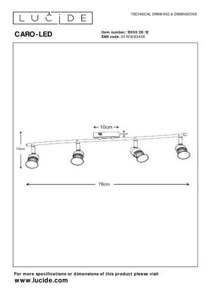 Lucide CARO-LED - Deckenstrahler - LED - GU10 - 4x5W 2700K - Chrom Matt - technisch